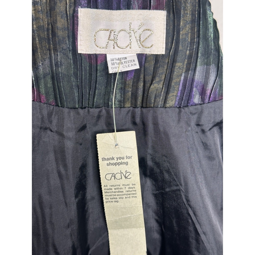 New Cache Blazer 1 Medium Purple Green Metallic Floral Pleated Vintage Jacket - Picture 8 of 13